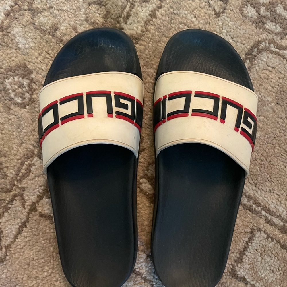 Gucci Black and White Slide Slippers